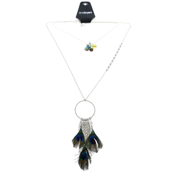Lane Bryant Jewelry - Peacock Feathers Statement-Neck NWT Silver & Multi